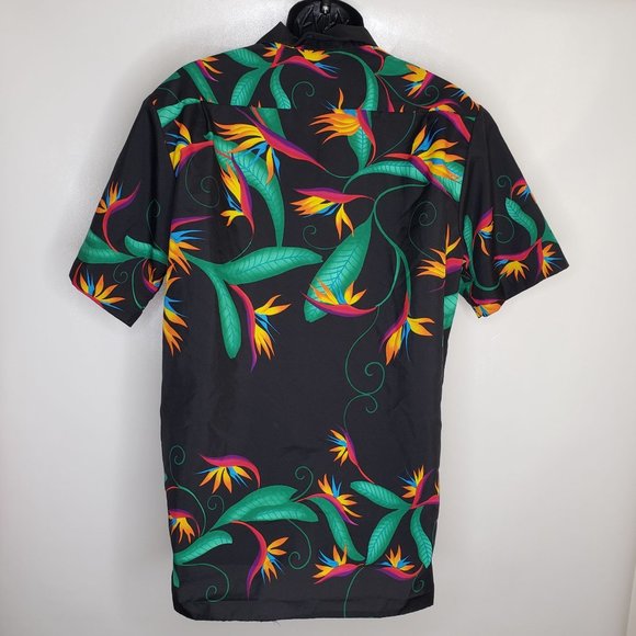 Vintage Hilo Hattie Men's Shirt L Black Bird of Paradise Floral Button Front - Picture 5 of 10